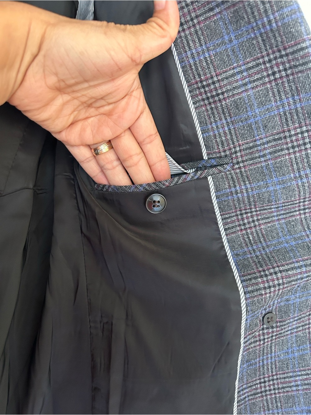 Madewell Gray-Blue Checked Double-Breasted Blazer - Picture 7 of 16